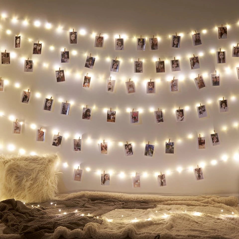 LED String Light 5M 10M Photo Clip USB LED Fairy Lights Battery Operated Garland Bedroom Home Party Wedding Christmas Decoration