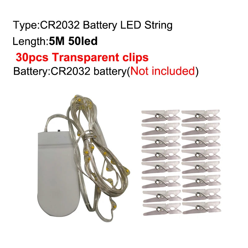 LED String Light 5M 10M Photo Clip USB LED Fairy Lights Battery Operated Garland Bedroom Home Party Wedding Christmas Decoration