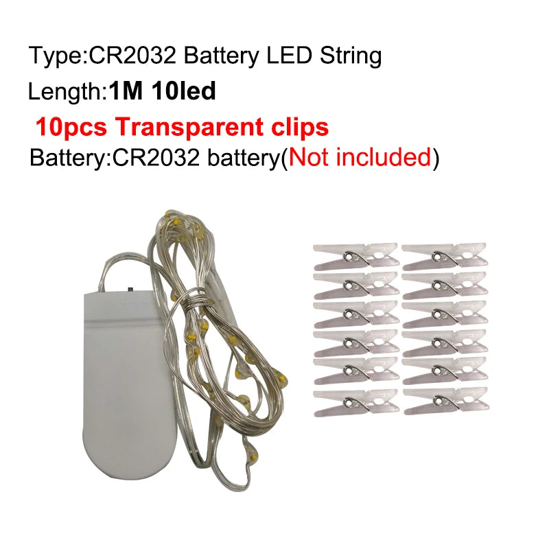LED String Light 5M 10M Photo Clip USB LED Fairy Lights Battery Operated Garland Bedroom Home Party Wedding Christmas Decoration