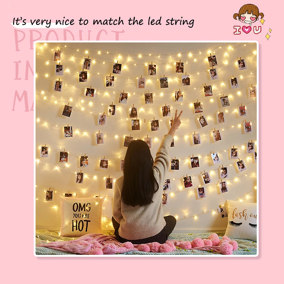 LED String Light 5M 10M Photo Clip USB LED Fairy Lights Battery Operated Garland Bedroom Home Party Wedding Christmas Decoration