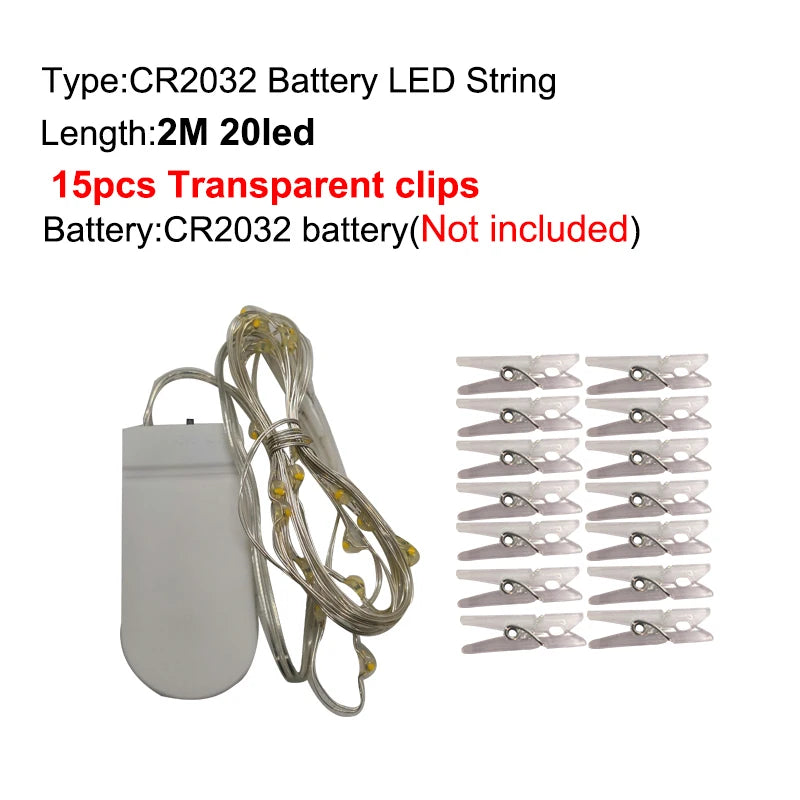 LED String Light 5M 10M Photo Clip USB LED Fairy Lights Battery Operated Garland Bedroom Home Party Wedding Christmas Decoration