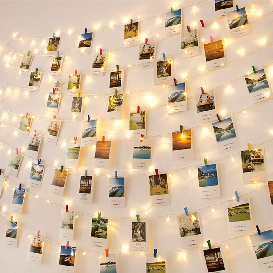 LED String Light 5M 10M Photo Clip USB LED Fairy Lights Battery Operated Garland Bedroom Home Party Wedding Christmas Decoration