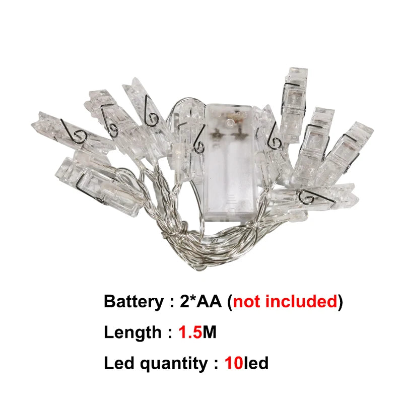 LED String Light 5M 10M Photo Clip USB LED Fairy Lights Battery Operated Garland Bedroom Home Party Wedding Christmas Decoration