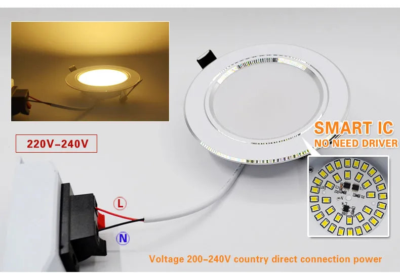Led Downlight 3W 5W 7W 9W 12W 15W 18W AC 220V 230V 110V  Ceiling Bathroom Lamps Living Room Light Home Indoor Lighting