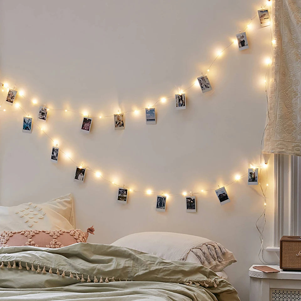 LED String Light 5M 10M Photo Clip USB LED Fairy Lights Battery Operated Garland Bedroom Home Party Wedding Christmas Decoration