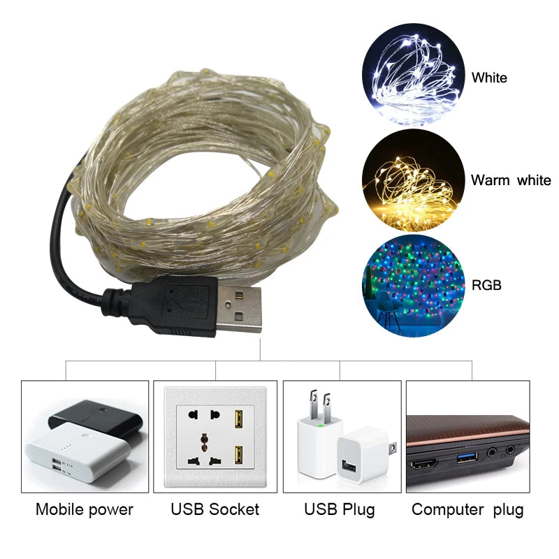LED String Light 5M 10M Photo Clip USB LED Fairy Lights Battery Operated Garland Bedroom Home Party Wedding Christmas Decoration