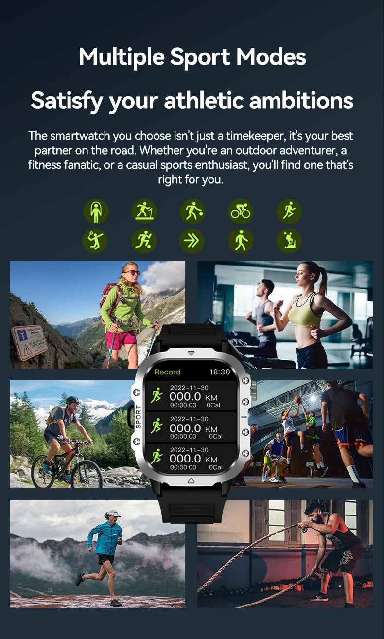 Outdoor Flashlight 2.01'' Men's Smartwatches Fitness Tracker BT Call Smart Bracelet Sport Wrist Watches for Man IOS Android 2026