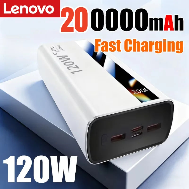 Lenovo 200000mAh 120W Fast Charging 2026 Large Capacity Digital Display Power Bank Outdoor Power Supply for Huawei iPhone