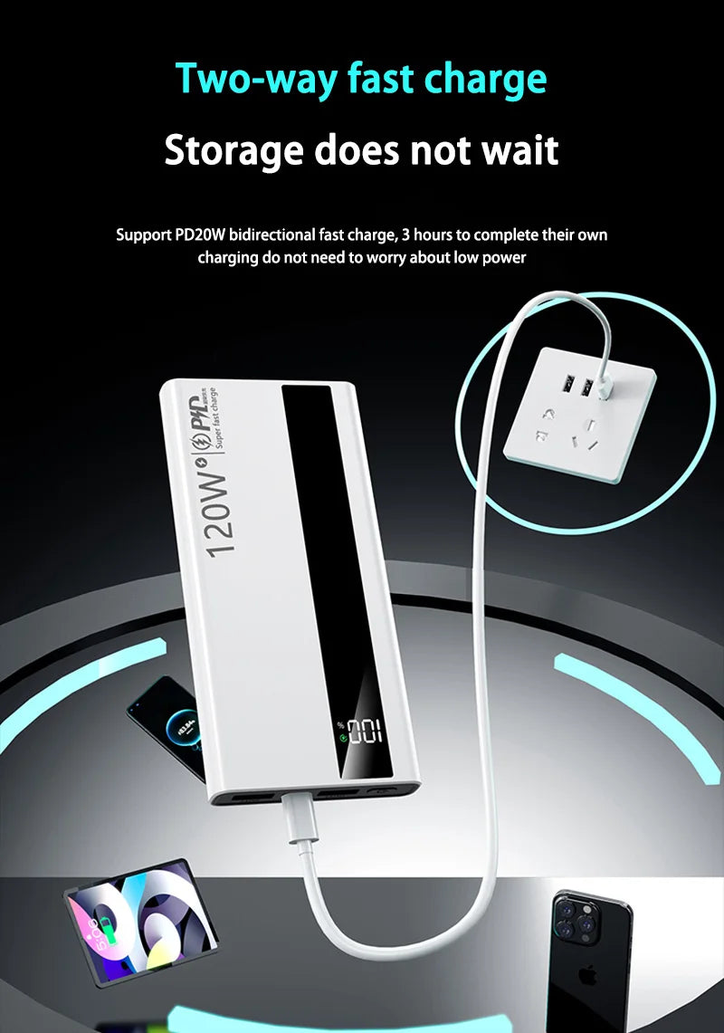 Lenovo 200000mAh 120W Fast Charging 2026 Large Capacity Digital Display Power Bank Outdoor Power Supply for Huawei iPhone