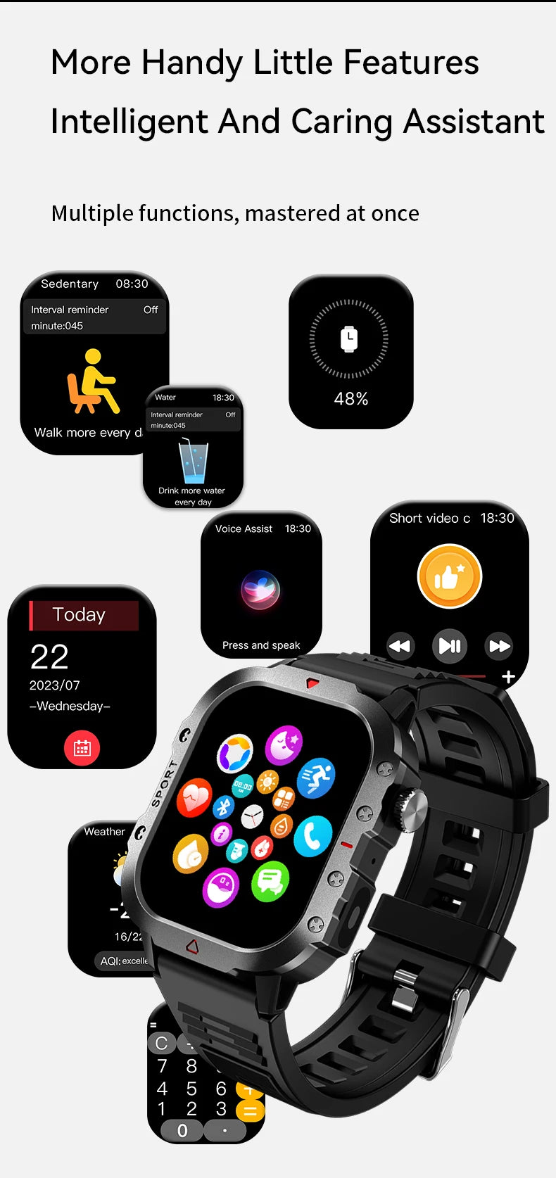 Outdoor 2.01'' Men's Smartwatches Flashlight Fitness Clock Wireless Call Sports Wrist Smart Watches for Women IOS Android 2026