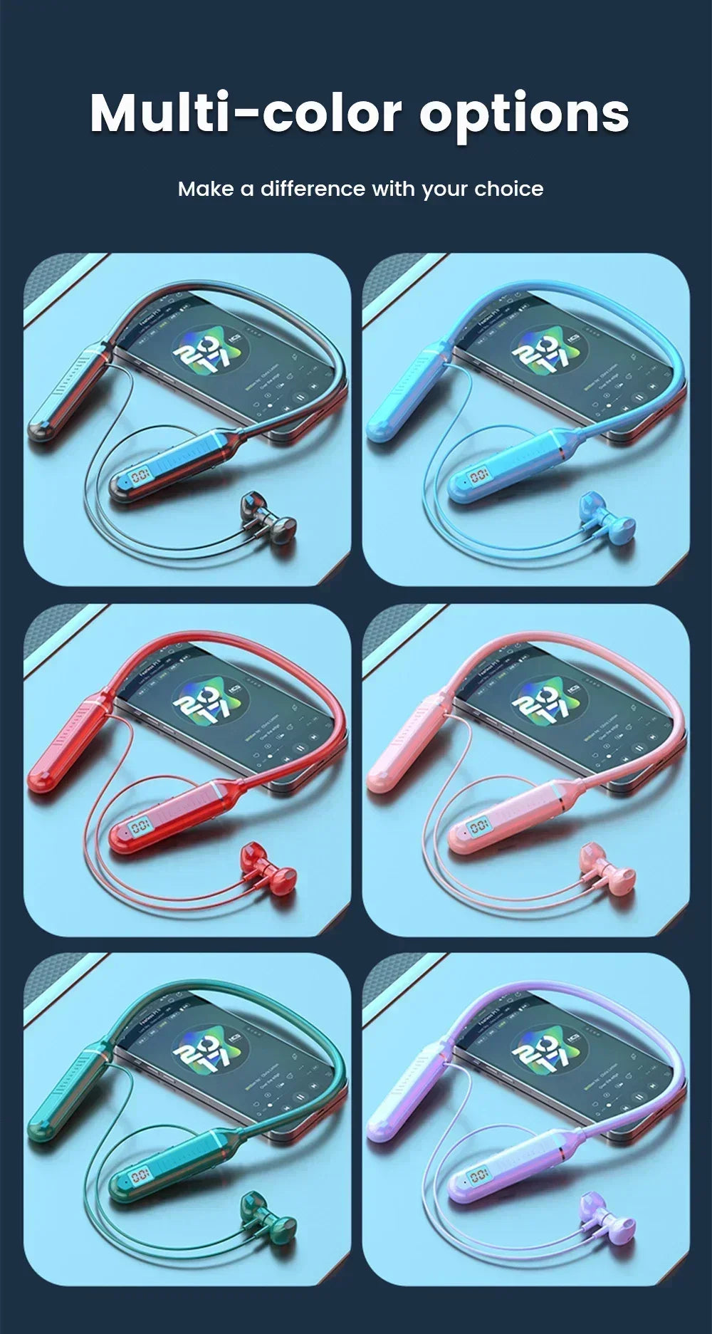 K58pro Wireless Earphones Bluetooth 5.3 Neckband Headphones Gaming LED Display HIFI Headset Sports TWS Earbuds With Mic TF Card