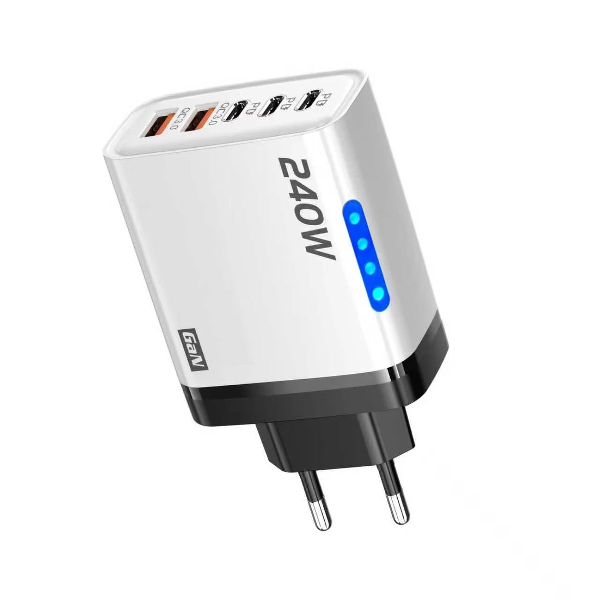 5 in 1 GaN Desktop Charger 240W Fast Charging Adapter For iPhone 17 16 15Pro Samsung 10A USB To Type C Cable 3PD 2USB Charger