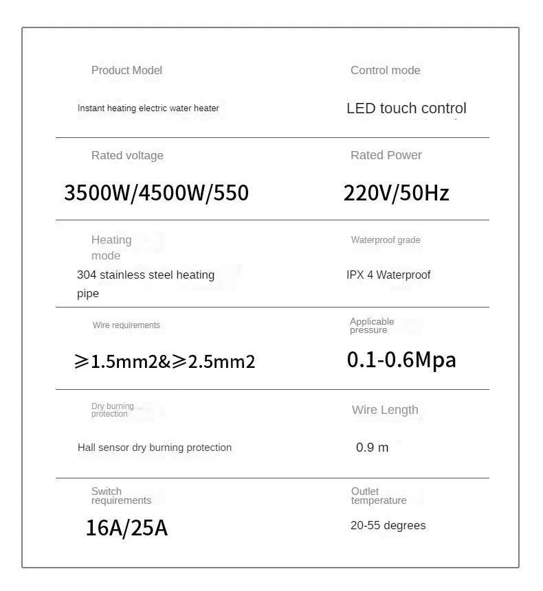 4500W Newest Water Heater Instant Water Heater Tankless Instantaneous Faucet Tap Kitchen Hot Water Crane LED Digital EU Plug