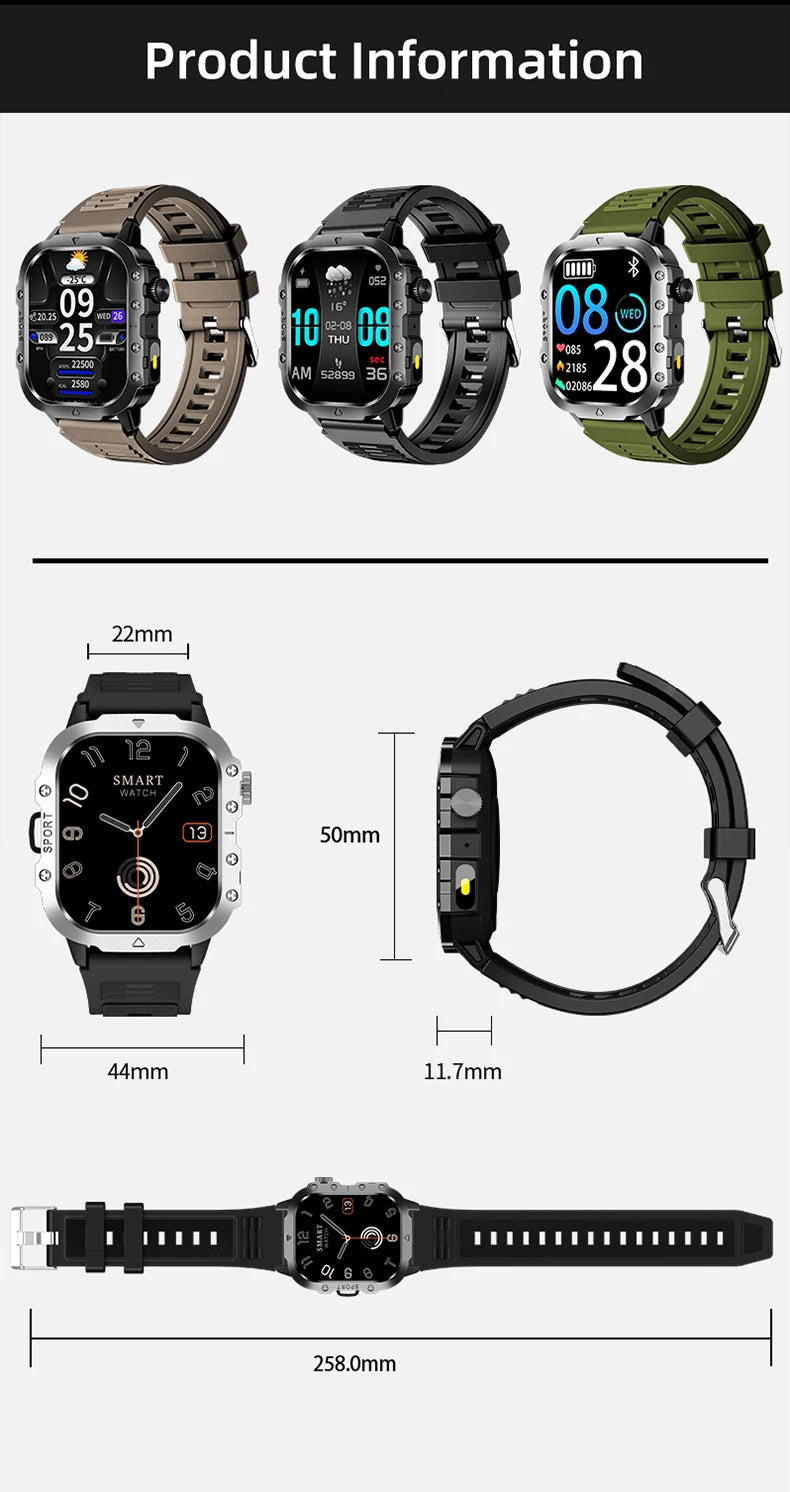 Outdoor Flashlight 2.01'' Men's Smartwatches Fitness Tracker BT Call Smart Bracelet Sport Wrist Watches for Man IOS Android 2026