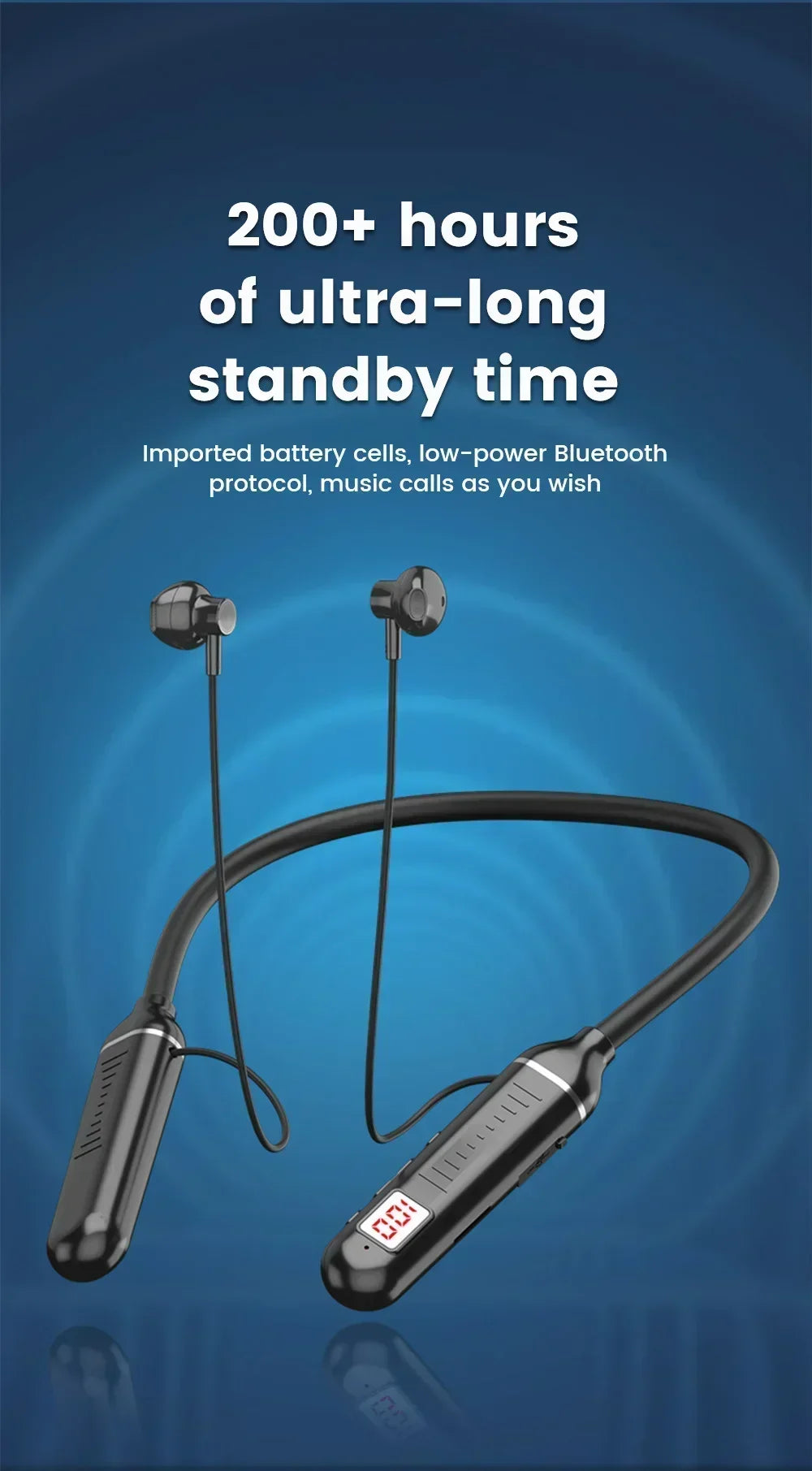 K58pro Wireless Earphones Bluetooth 5.3 Neckband Headphones Gaming LED Display HIFI Headset Sports TWS Earbuds With Mic TF Card