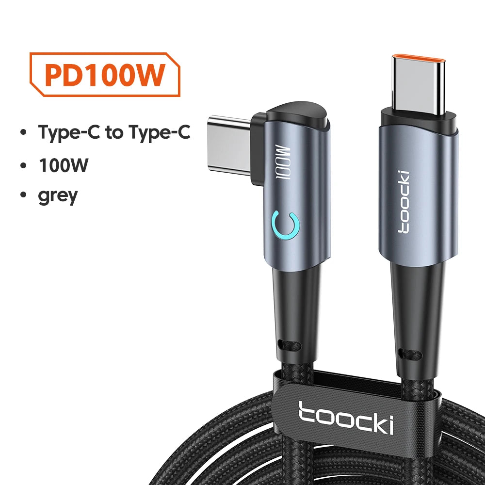 Toocki 100W USB C TO Type C Cable PD Fast Charger For Samsung HUAWEI Xiaomi MacBook POCO  Elbow 90 Degree USB 2.0 Data Cord Wire