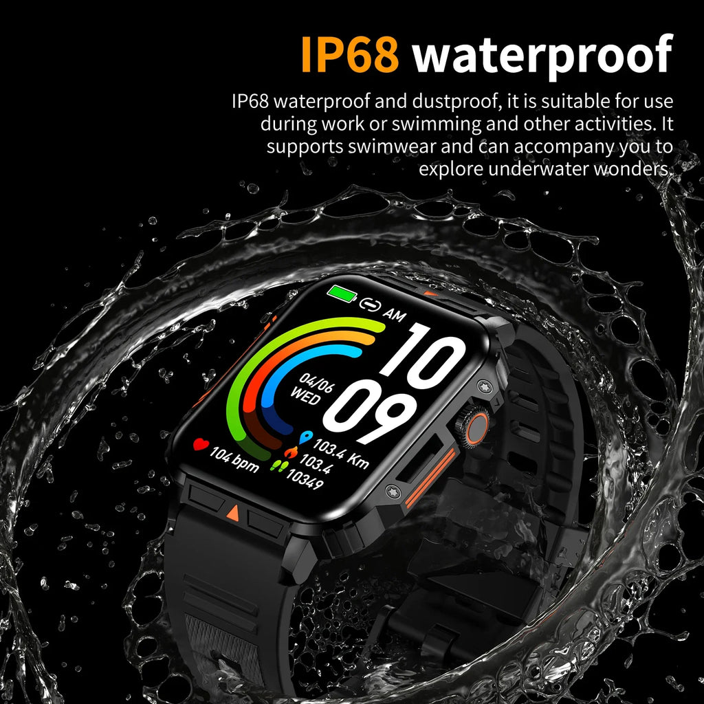 Military Men Smart Watch Health Monitor Wireless Call Smartwatch Fitness IP68 Waterproof Sports Watches for Women Android 2026