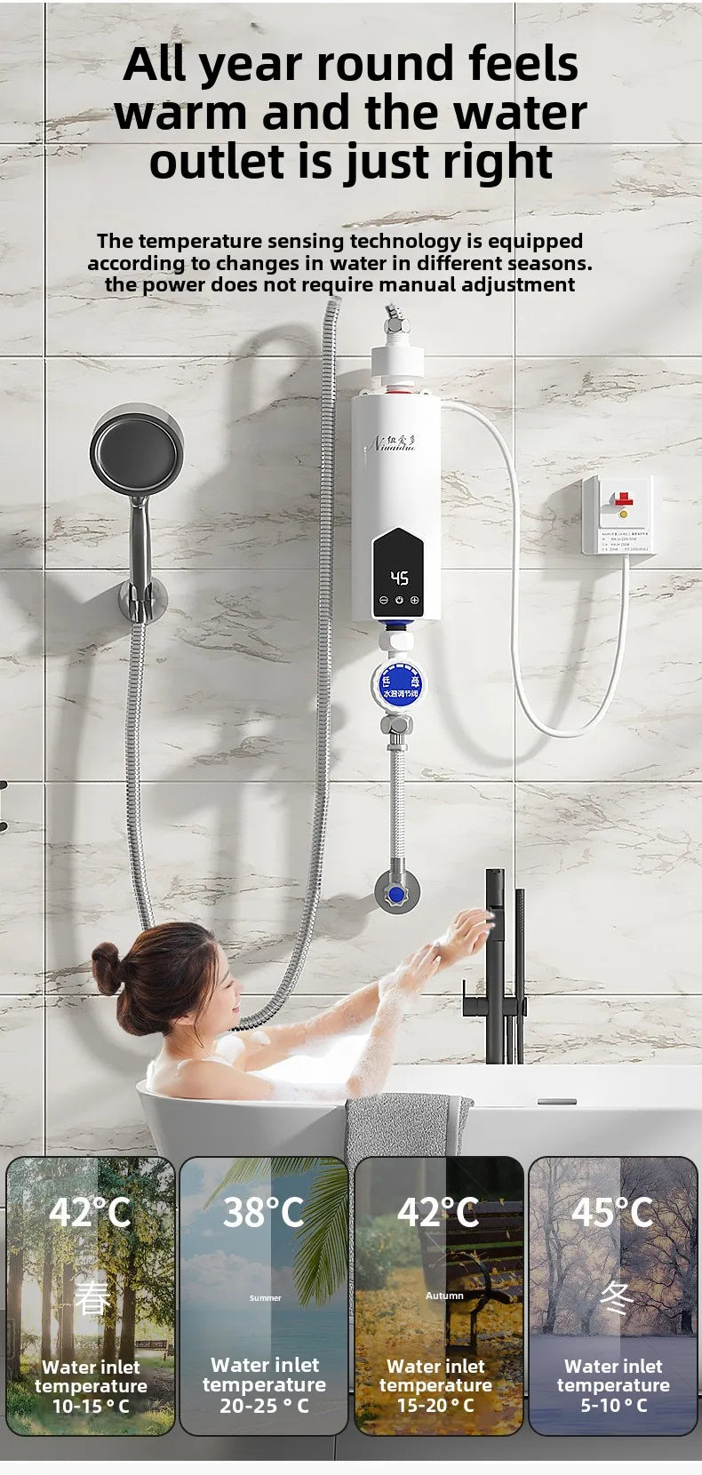 Instant Water Heater 220V 3000W-5500W Portable Electric Heaters for Bathroom Hot Water Shower and Home Kitchen Heating