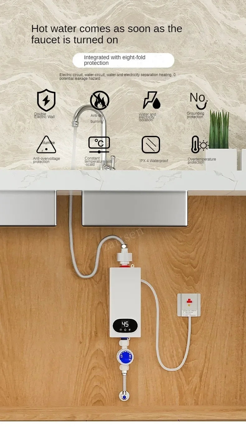 4500W Newest Water Heater Instant Water Heater Tankless Instantaneous Faucet Tap Kitchen Hot Water Crane LED Digital EU Plug