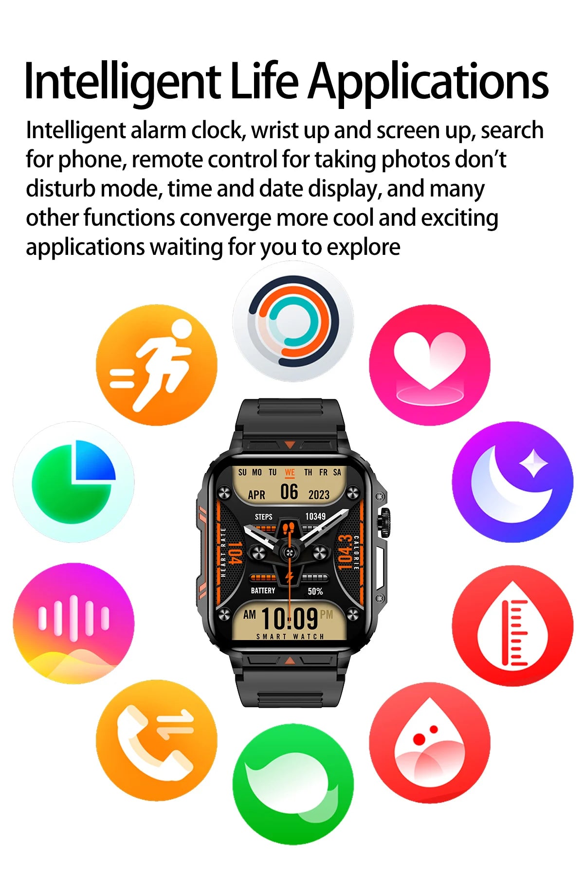 Military Men Smart Watch Health Monitor Wireless Call Smartwatch Fitness IP68 Waterproof Sports Watches for Women Android 2026