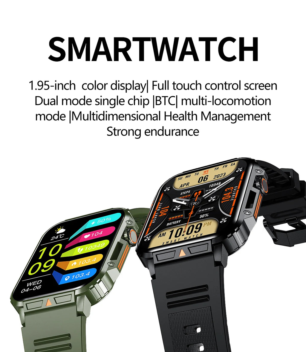Military Men Smart Watch Health Monitor Wireless Call Smartwatch Fitness IP68 Waterproof Sports Watches for Women Android 2026