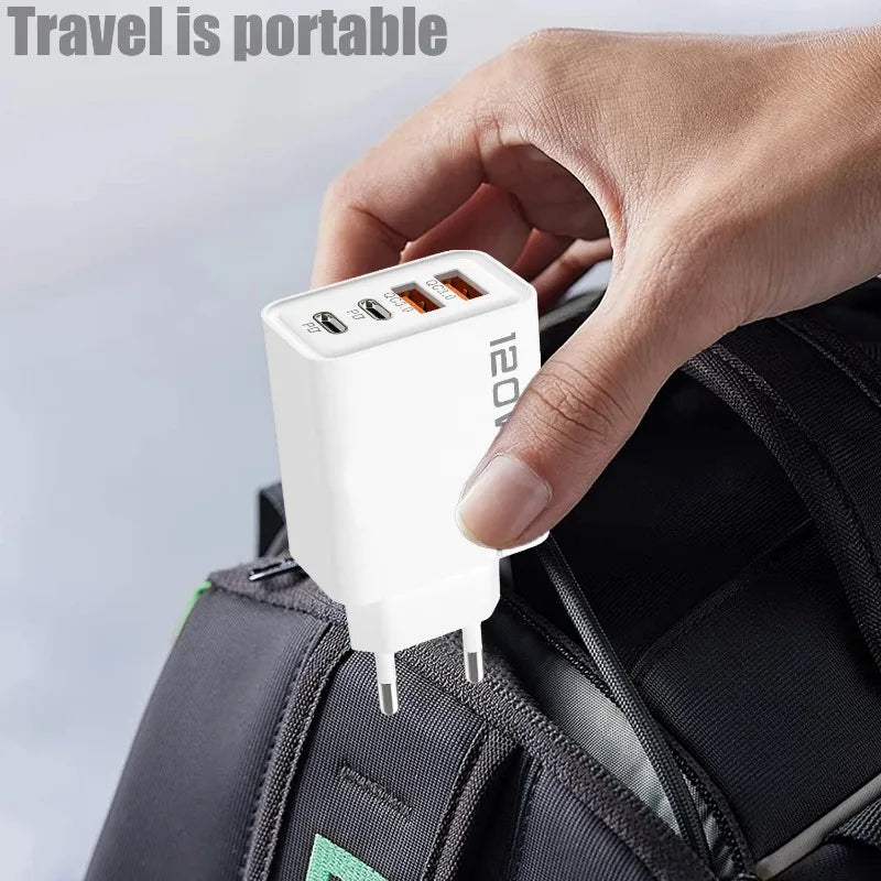 PD 120W 4 Ports USB C Charger Quick Charge 3.0 Type C USB Phone Chargers Fast Charging Adapter for Samsung iPhone Xiaomi Huawei