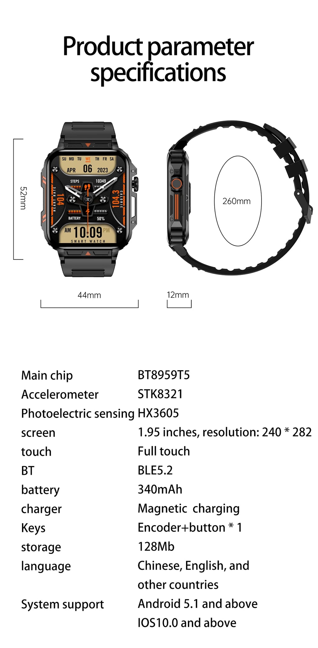 Military Men Smart Watch Health Monitor Wireless Call Smartwatch Fitness IP68 Waterproof Sports Watches for Women Android 2026