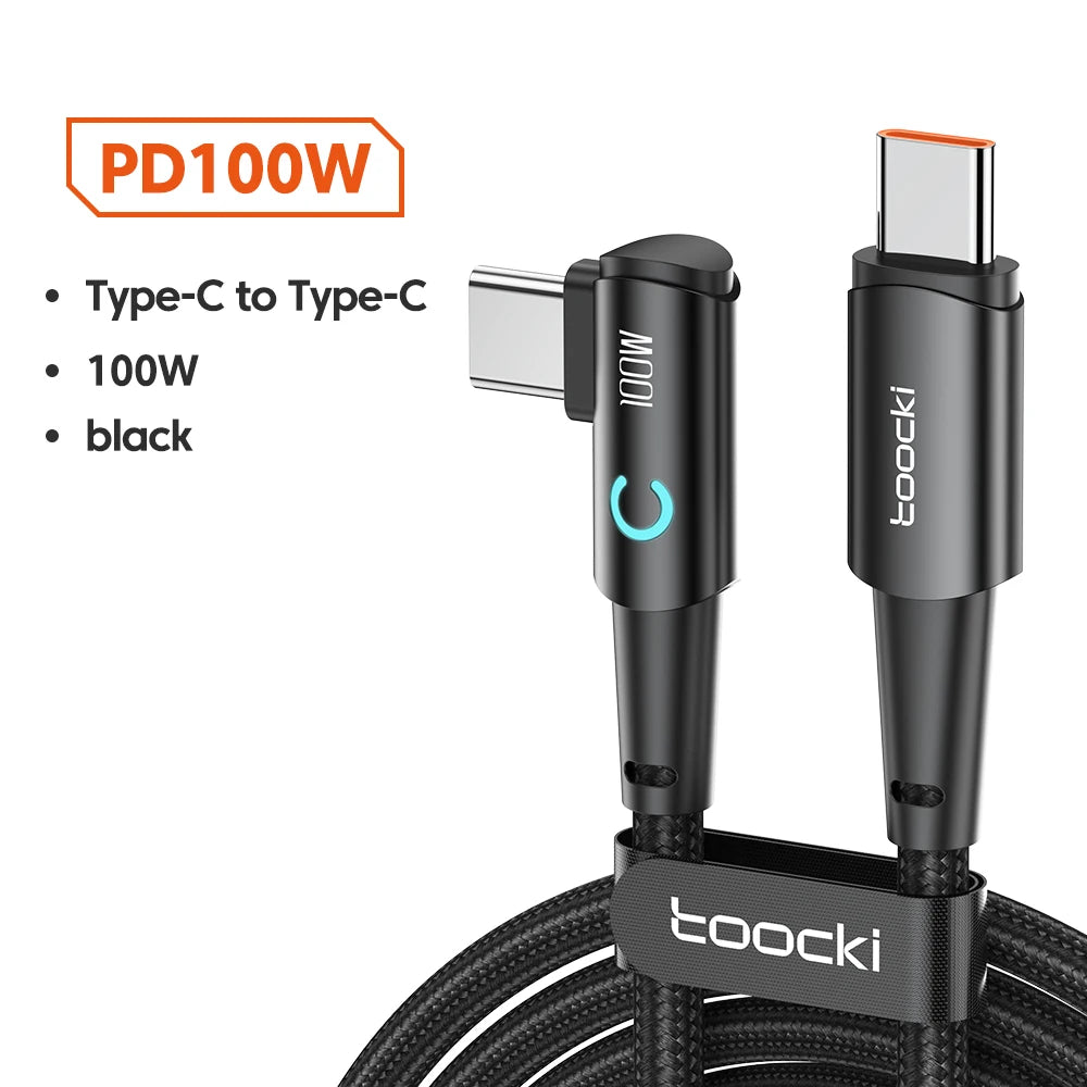 Toocki 100W USB C TO Type C Cable PD Fast Charger For Samsung HUAWEI Xiaomi MacBook POCO  Elbow 90 Degree USB 2.0 Data Cord Wire