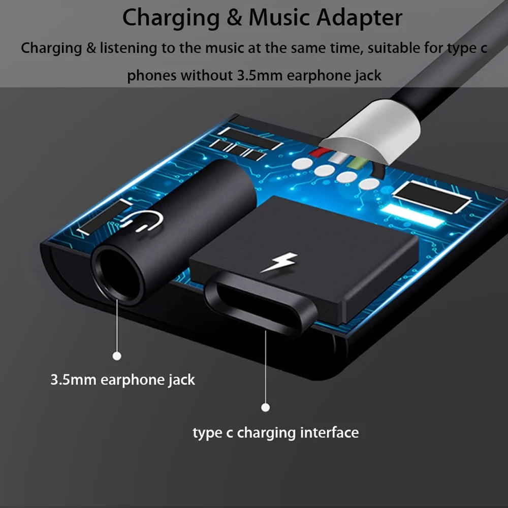 2 in 1 Charging USB C Type-C Audio Splitter Type C To 3.5 mm Earphone Adapter Adapter