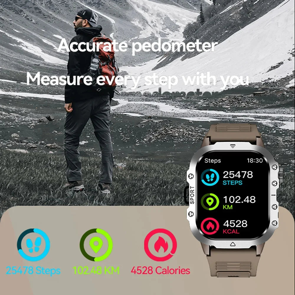 Outdoor Flashlight 2.01'' Men's Smartwatches Fitness Tracker BT Call Smart Bracelet Sport Wrist Watches for Man IOS Android 2026