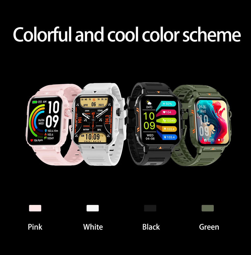 Military Men Smart Watch Health Monitor Wireless Call Smartwatch Fitness IP68 Waterproof Sports Watches for Women Android 2026