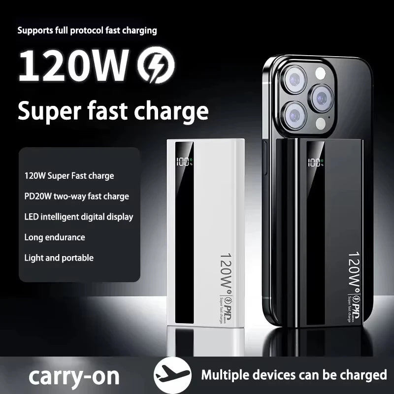 Lenovo 200000mAh 120W Fast Charging 2026 Large Capacity Digital Display Power Bank Outdoor Power Supply for Huawei iPhone