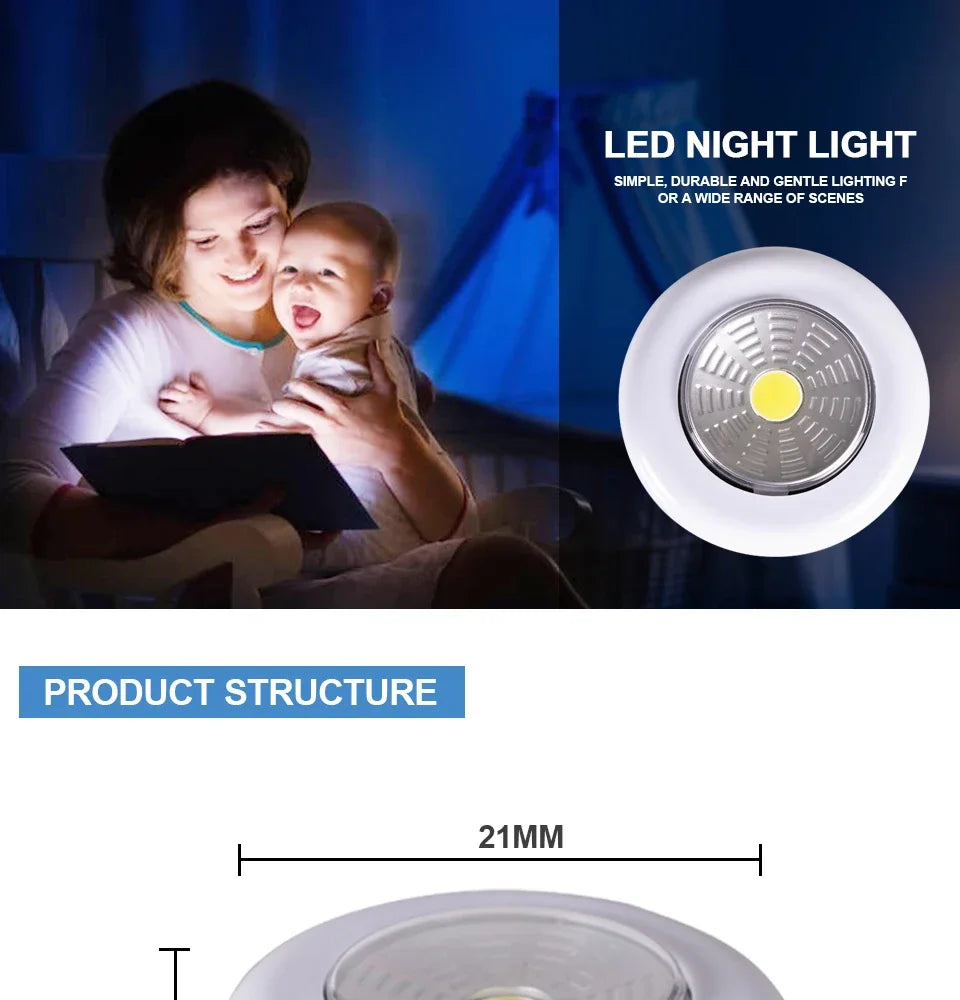LED Touch Switch Night Light Wireless Wall Lamps for Bedroom Kitchen Wardrobe Closets Cabinet Battery Powered Portable Lights
