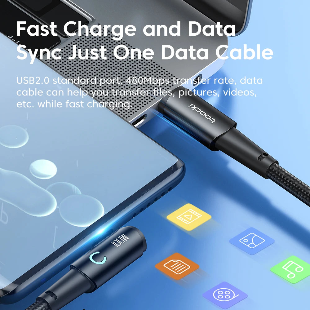 Toocki 100W USB C TO Type C Cable PD Fast Charger For Samsung HUAWEI Xiaomi MacBook POCO  Elbow 90 Degree USB 2.0 Data Cord Wire
