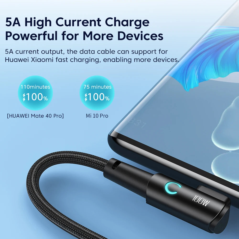Toocki 100W USB C TO Type C Cable PD Fast Charger For Samsung HUAWEI Xiaomi MacBook POCO  Elbow 90 Degree USB 2.0 Data Cord Wire