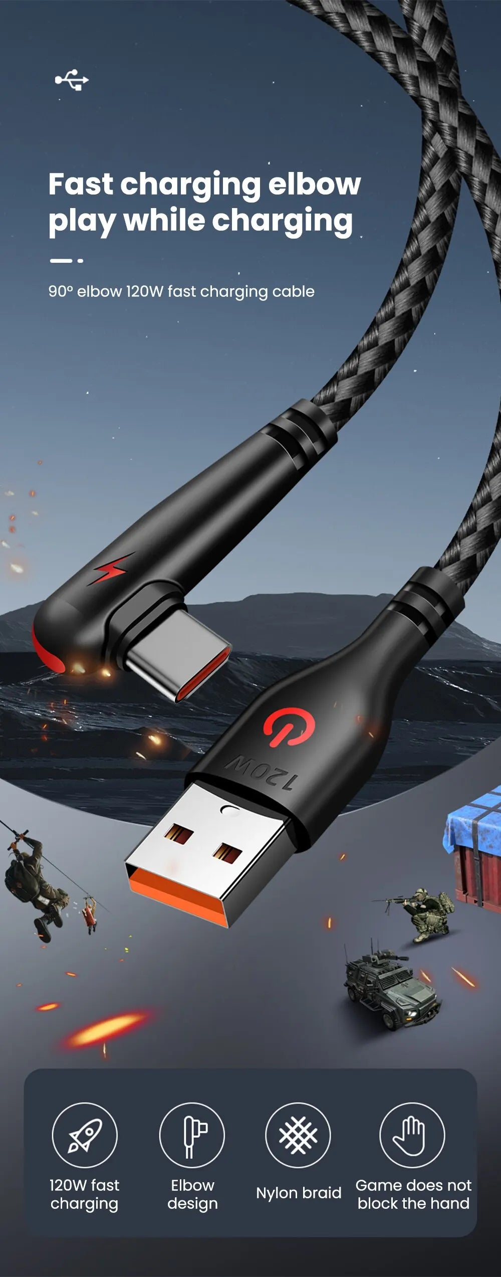 90 Degree Elbow Type C USB Fast Charging Cable for Huawei Mate 60 50 40 P60 P50 Honor Xiaomi Redmi POCO 120W Quick Charger Cable