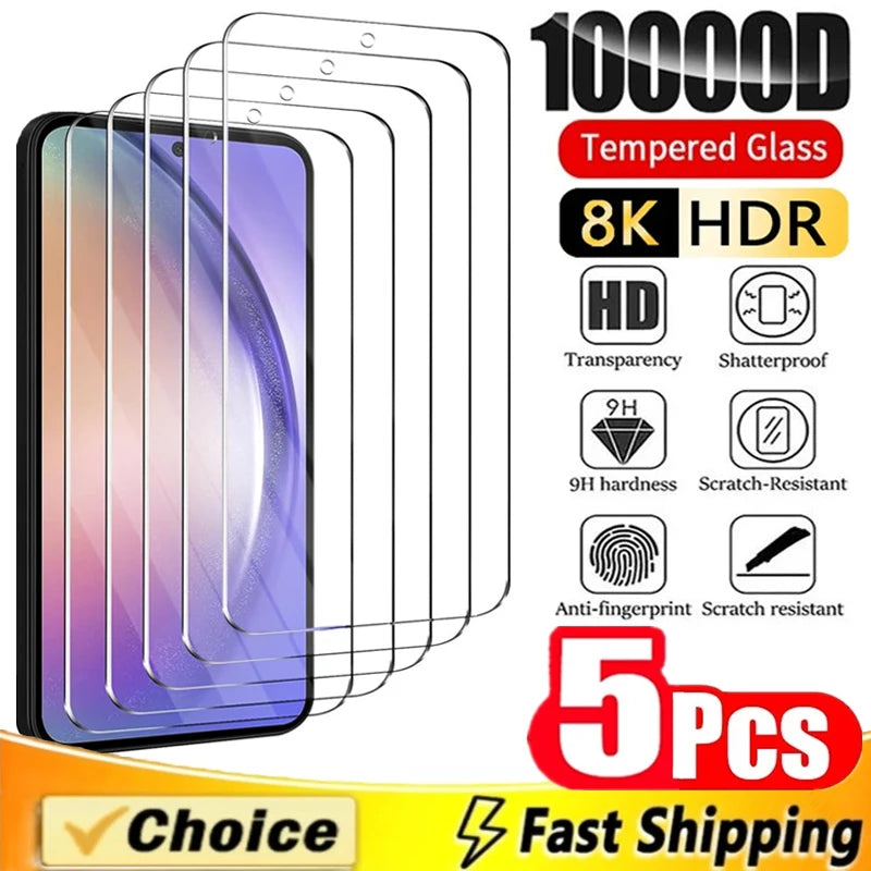 5Pcs Screen Protector for Samsung Galaxy A55 A54 A13 A53 A52 A12 A22 A33 A32 A51 A52S A35 A72 A71 A14 S10E S20FE Tempered Glass