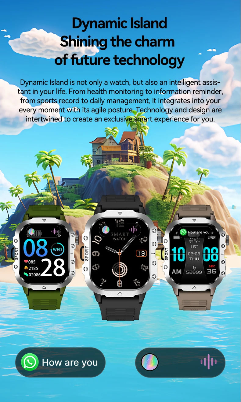 Outdoor Flashlight 2.01'' Men's Smartwatches Fitness Tracker BT Call Smart Bracelet Sport Wrist Watches for Man IOS Android 2026