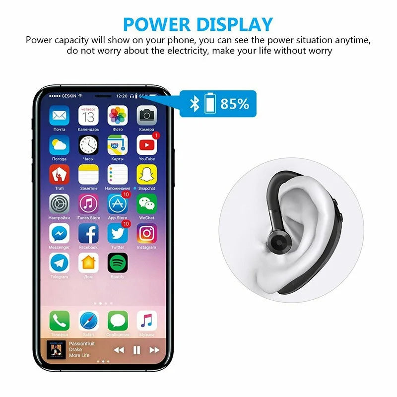 S109 Wireless Bluetooth Universal Hook Earphone Sports Business Single Ear Headset Handsfree Headphones with Mic