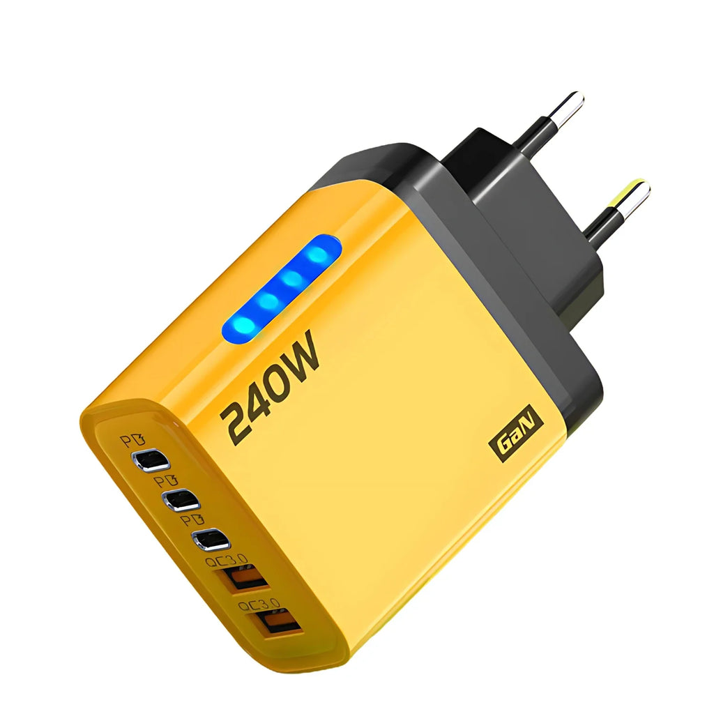 5 in 1 GaN Desktop Charger 240W Fast Charging Adapter For iPhone 17 16 15Pro Samsung 10A USB To Type C Cable 3PD 2USB Charger