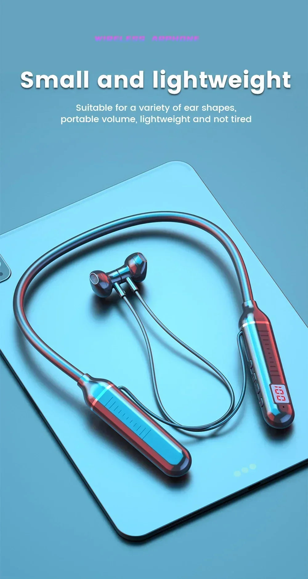 K58pro Wireless Earphones Bluetooth 5.3 Neckband Headphones Gaming LED Display HIFI Headset Sports TWS Earbuds With Mic TF Card