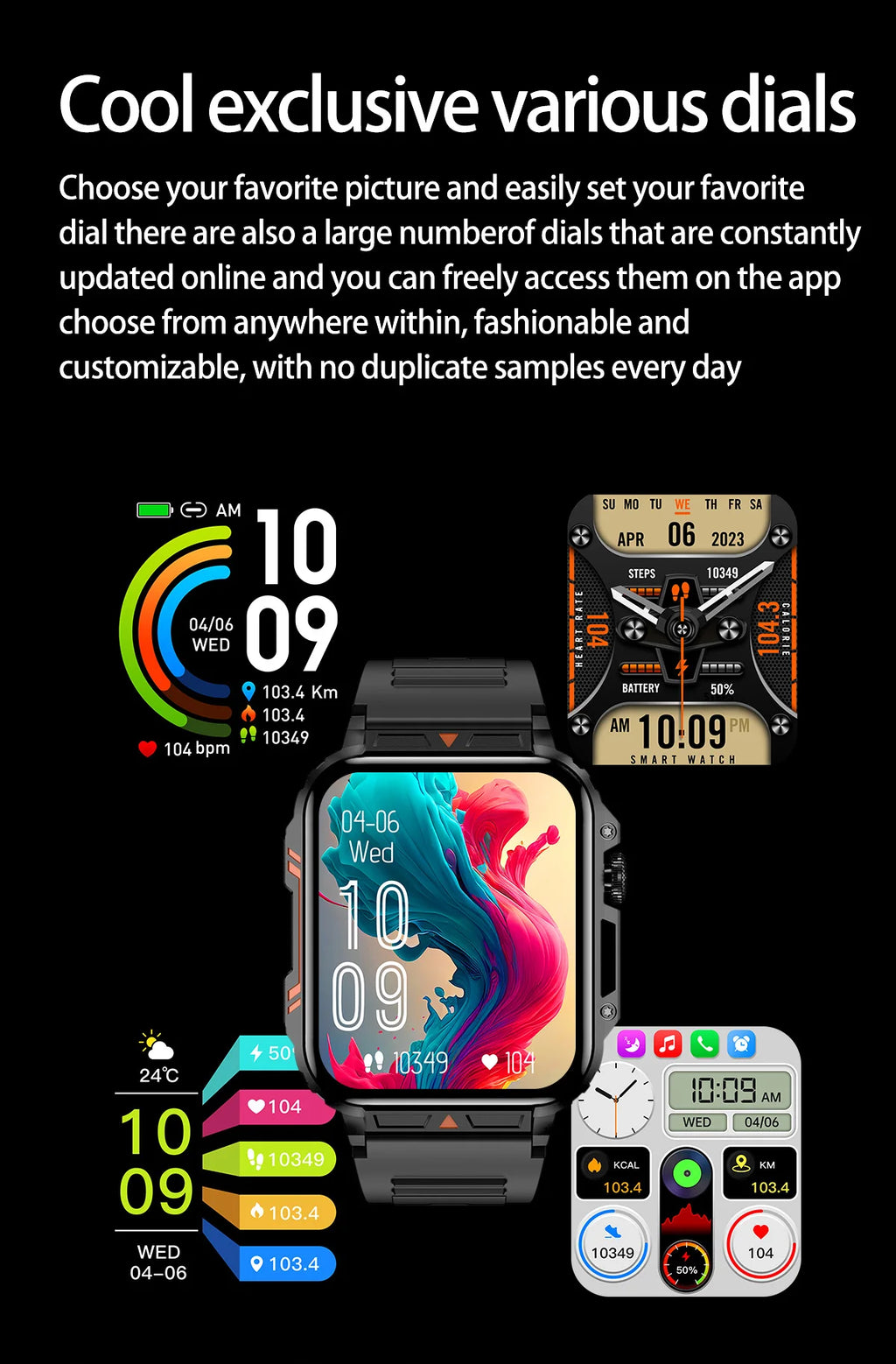 Military Men Smart Watch Health Monitor Wireless Call Smartwatch Fitness IP68 Waterproof Sports Watches for Women Android 2026