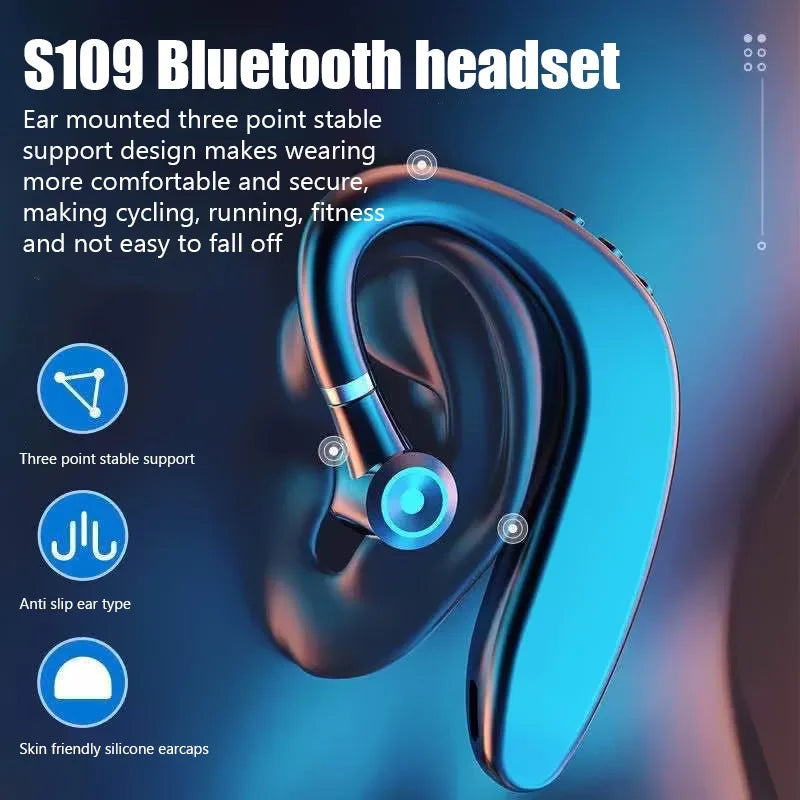 S109 Wireless Bluetooth Universal Hook Earphone Sports Business Single Ear Headset Handsfree Headphones with Mic