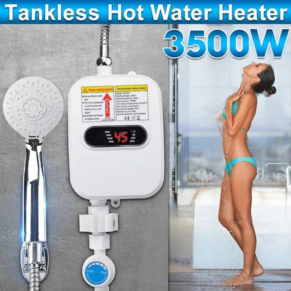 LCD Temperature Display Instant Electric Water Heater Waterproof 3500 W Power Electric Shower Heater Quick Heating Fast Heating