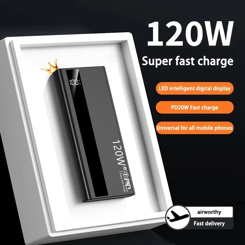 Lenovo 200000mAh 120W Fast Charging 2026 Large Capacity Digital Display Power Bank Outdoor Power Supply for Huawei iPhone