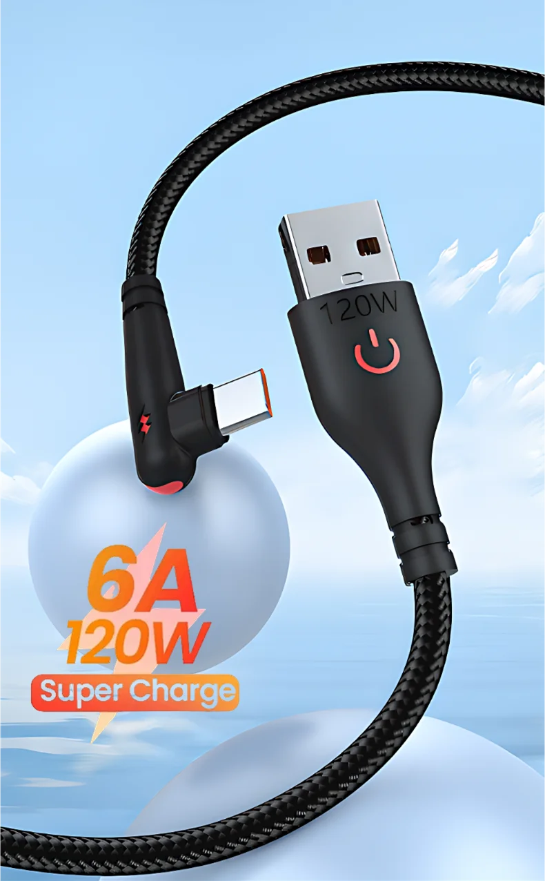 90 Degree Elbow Type C USB Fast Charging Cable for Huawei Mate 60 50 40 P60 P50 Honor Xiaomi Redmi POCO 120W Quick Charger Cable