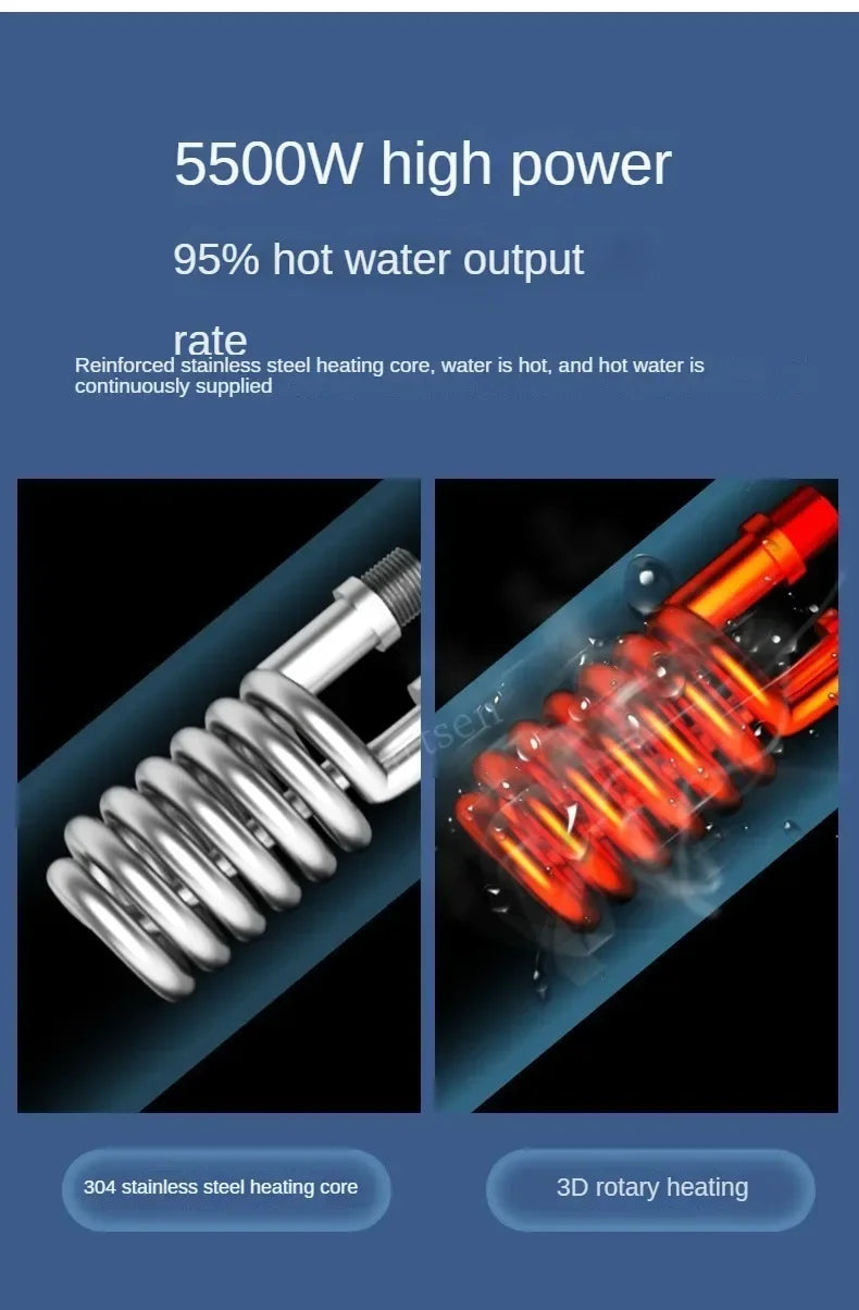 4500W Electric Water Heater Mini Tankless Instantaneous Water Heater Kitchen Bathroom Shower Hot Water Fast Heating