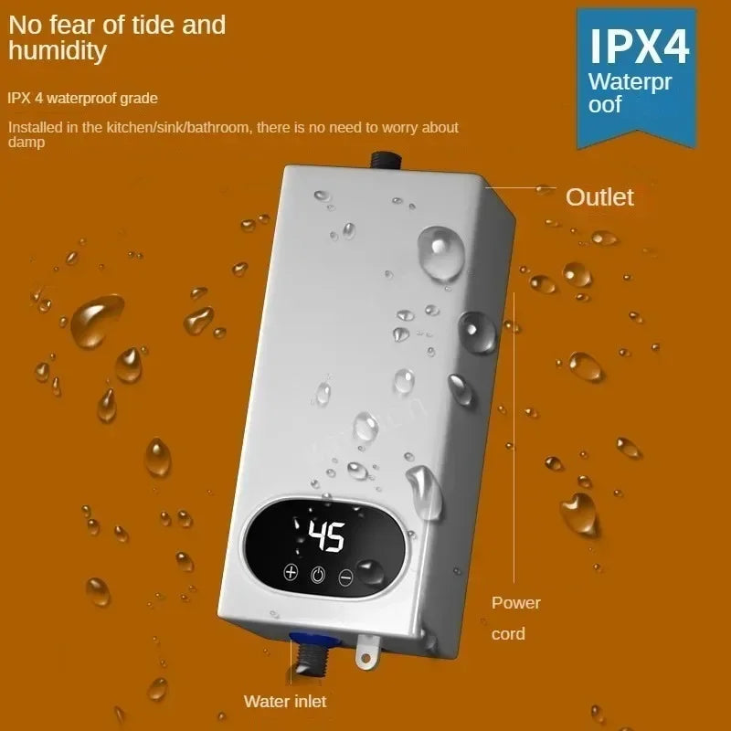4500W Newest Water Heater Instant Water Heater Tankless Instantaneous Faucet Tap Kitchen Hot Water Crane LED Digital EU Plug