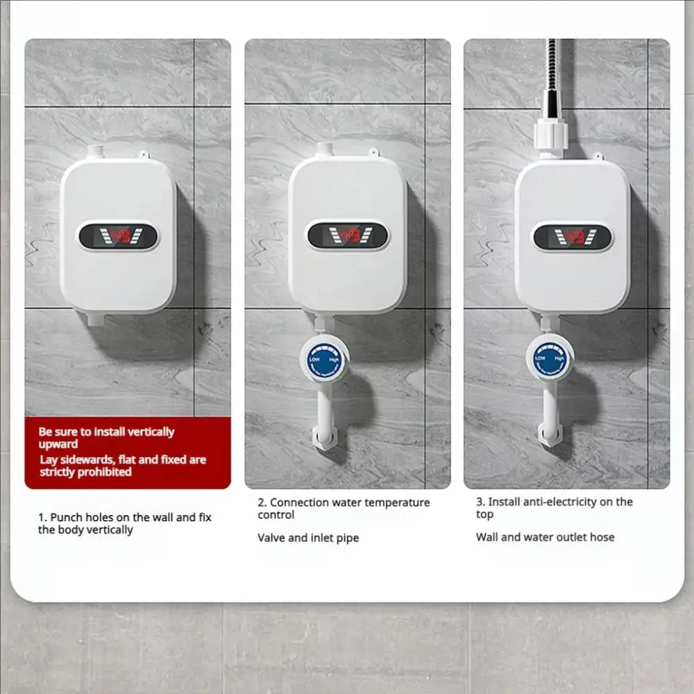 LCD Temperature Display Instant Electric Water Heater Waterproof 3500 W Power Electric Shower Heater Quick Heating Fast Heating