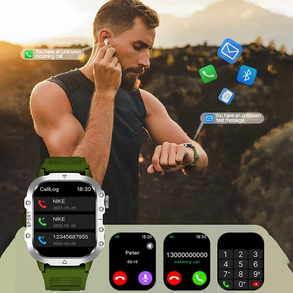 Outdoor Flashlight 2.01'' Men's Smartwatches Fitness Tracker BT Call Smart Bracelet Sport Wrist Watches for Man IOS Android 2026